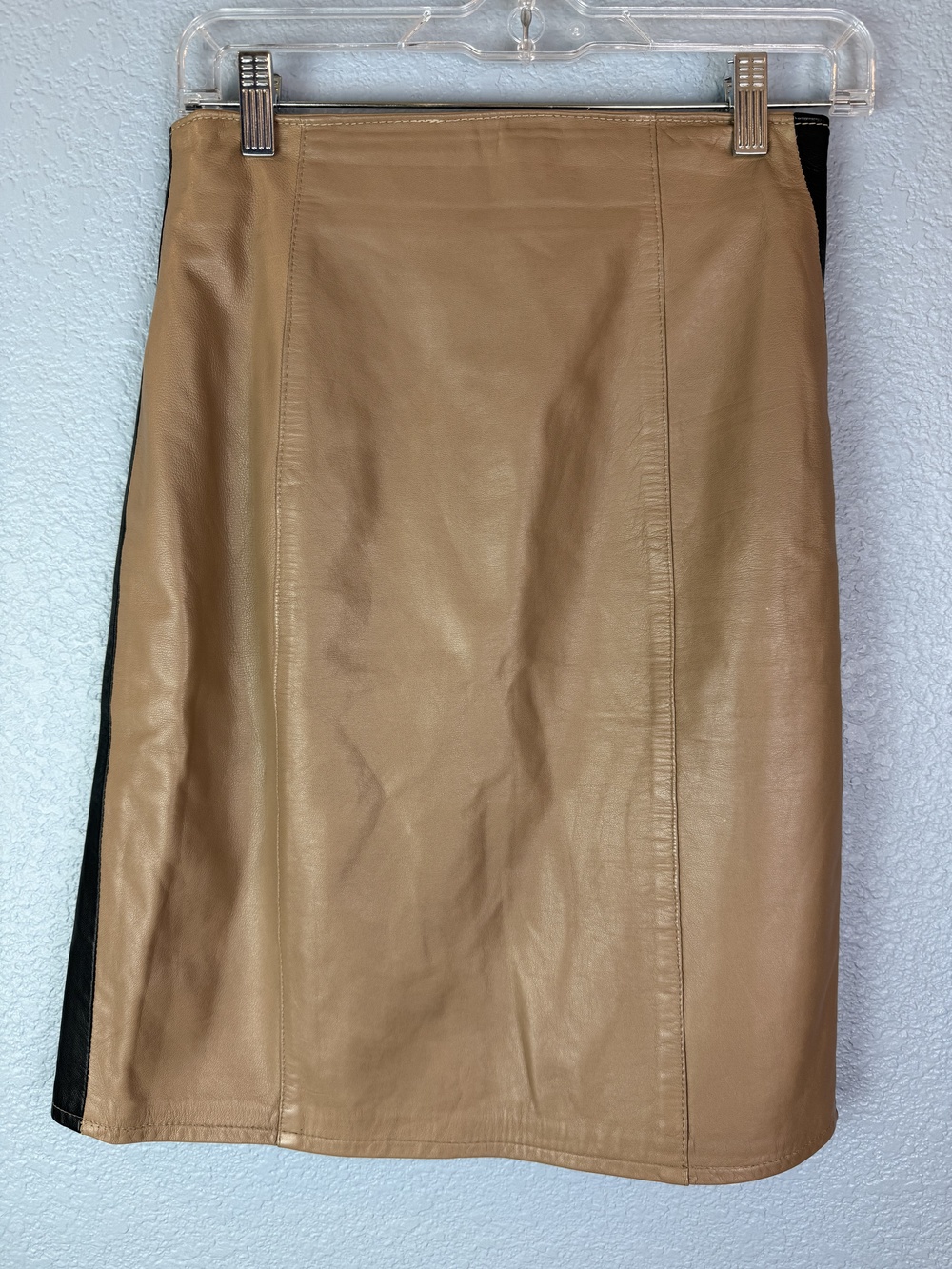 Danier Skirt Womens 6 Tan Black Leather Pencil Lined Classic Office Career 24in